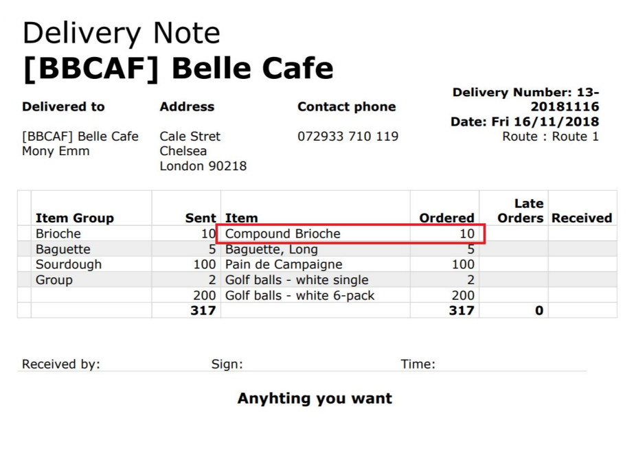 Delivery notes