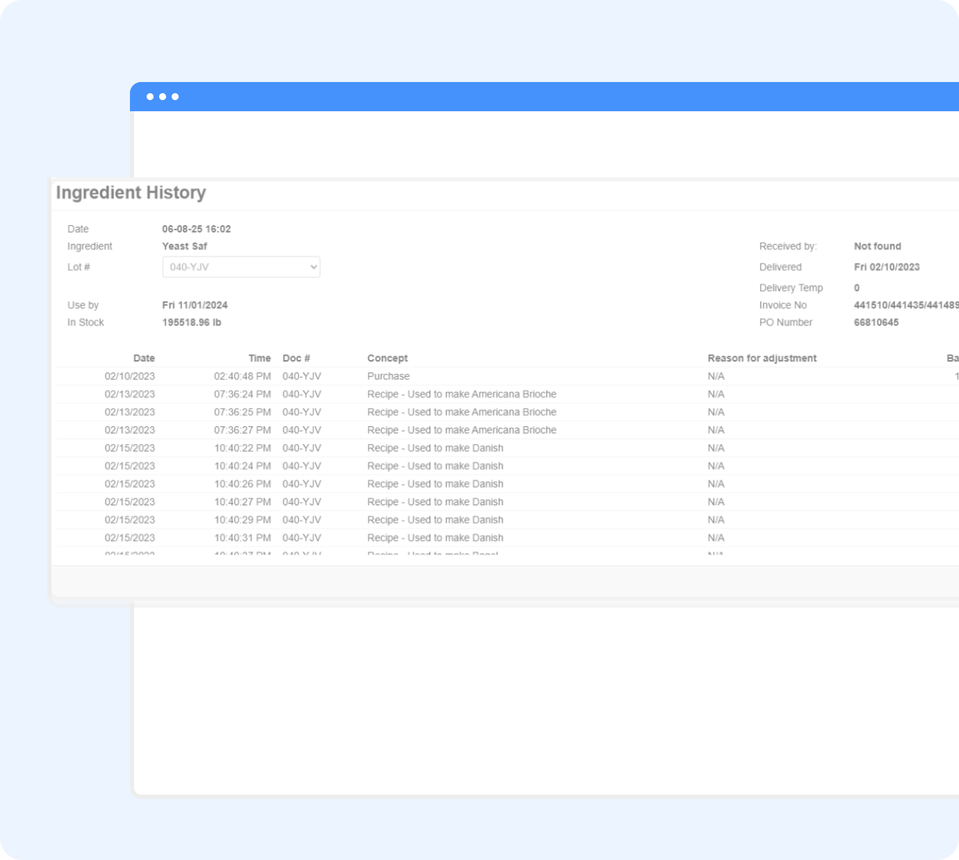 graphics featuring the lot and batch tracking feature of streamline erp for wholesale bakery industry