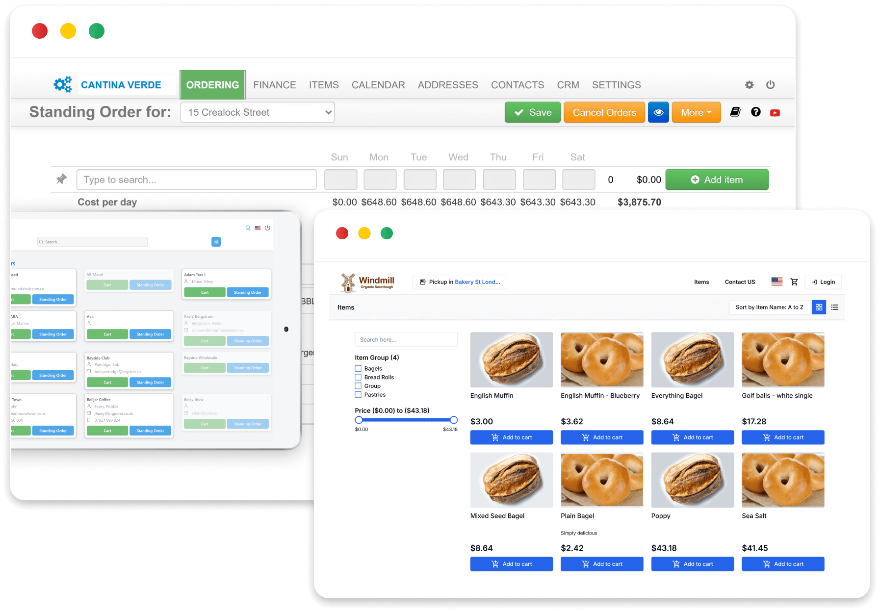 Online ordering interface showing a customer browsing and adding items to their cart.