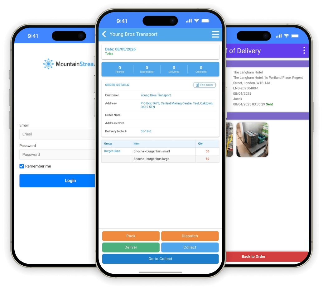 Streamline Delivery App screenshot showing a list of received items with scan status and progress bars